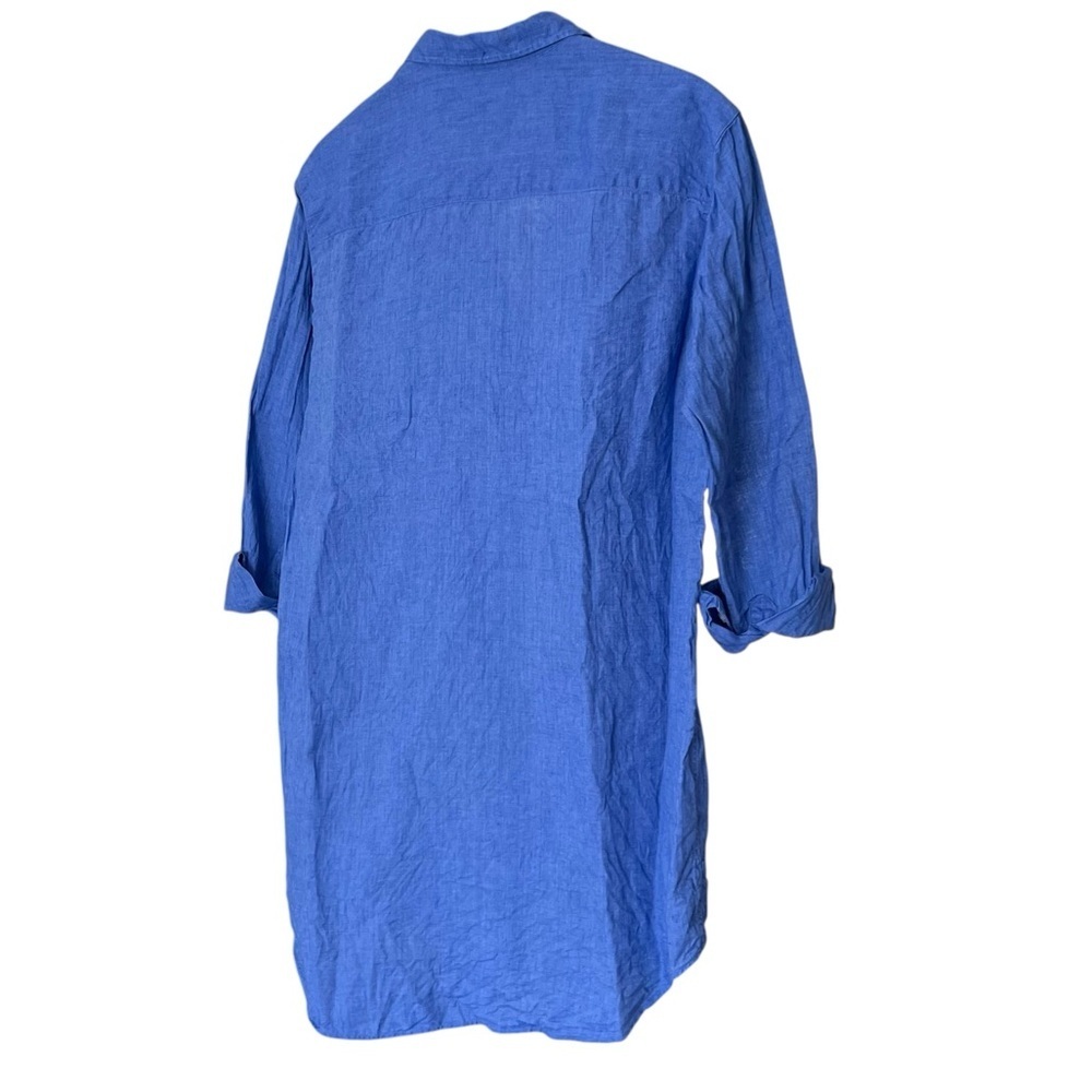 Frank & Eileen Linen Mary Button Down Long Sleeve Shirtdress Indigo Blue Small - Picture 3 of 13